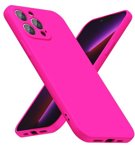 LoeoeL for iPhone 13 Pro Phone Case Silicone, Fluorescent Neon Hot Pink Bright Color Matte TPU, Minimalist Ultra Thin Slim Soft Rubber Gel Girly Cute Case for Women Men, Camera Cover Protection