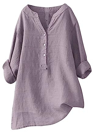 Chemisier Femme Chic et Élégant Coton Et Lin Chemise Col en V Bouton