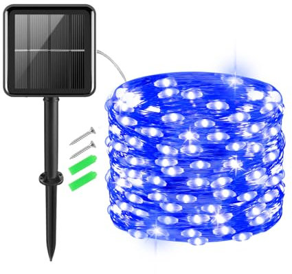 Gcstnn Solar Lights Outdoor Garden, 5M 50 LED Fairy Lights Copper Wire 8 Modes Waterproof String Lights for Yard, Christmas Tree, Bedroom, Gate Indoor/Outside Decorations(Blue)