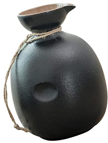 LABRIMP Japanese Style Ceramic Sake Kettle Portable Small Wine Pot Cork Black Retro Liquor Jug for Home Dining Table Use