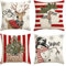 Artoid Mode Rot Streifen Schneemann Rentier Handschuhe Weihnachten Kissenbezüge 4er Set, 50x50 cm Christmas Zierkissenbezug Cushion Cover Couch Deko