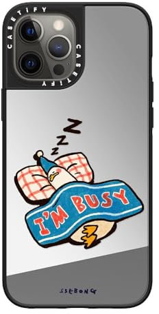 CASETiFY Spiegel iPhone 12 Pro Max Hülle [Reflektierend/1,5 m Fallschutz/Kompatibel mit Magsafe] - I'm so busy - Silber auf Schwarz