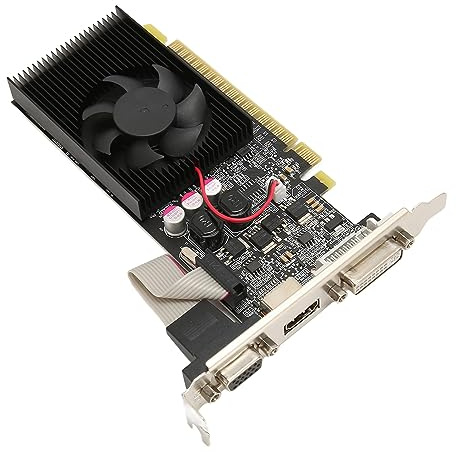 Fydun Diskrete Grafikkarte 64bit 1GB PCI Express 2.0 X 16 DVI VGA HD Multimedia-Schnittstellenausgang Schnelle Kühlung für Professionelles Zubehör