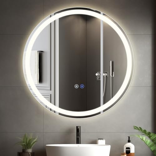 Mursche Spiegel Badezimmer Badezimmerspiegel mit Beleuchtung - LED Badspiegel Rund 80cm Wandspiegel Bad mit Touch-Schalter und Entfogger-Funktion IP44 Lichtspiegel Dimmbar 3000K-6500K