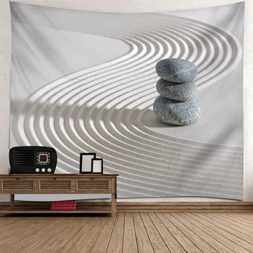Lirzxin Wandtuch 300x256CM, Tapisserie Wandbehang Zen Thema Stein Landschaft Beige Grau Tapestry Wandteppich für Schlafzimmer Tagesdecke Zimmer Wohnzimmer Wanddeko