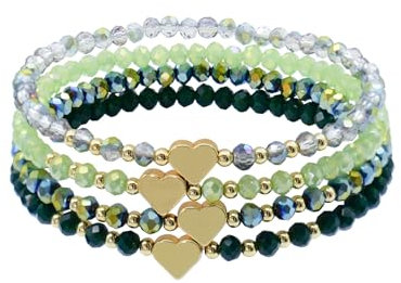 GoPaw Damen Kristall Perlen Armband,Mehrschichtiges Steine Armband,Damen Kristall Perlen Armband,Paar/Freundschafts/Partner Armbänder (Grün3-Herz)