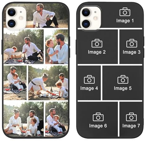 Yoedge Personalised Phone Case for iPhone 12/iPhone 12 Pro 6.1 inch, Custom Photo Design Flexible Soft Silicone Customized Rubber Shockproof Cover, Personalize with 7 Image Collage for Girls, Black