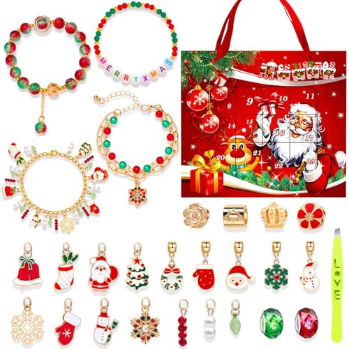 Schmuck Adventskalender 2025 Mädchen Kinder Weihnachtskalender 2025 Charm Armband Adventskalender Schmuck Set Damen Countdown Kalender 24 Überraschungen Weihnachten Geschenk für Teenager Frauen