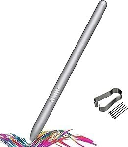 Stylet de Remplacement pour Samsung Galaxy Tab S10 Ultra S Pen, Stylet pour Galaxy Tab S10, Tab S10+, Tab S10 Ultra, avec Pointes/Plumes,Argent Platine,(sansBluetooth)