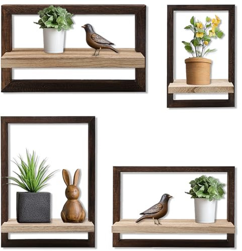 aichilra Wandregal Holz, Rustikaler Stil Schweberegale, Schwebende Regal für die Wand Deko, Hängeregale zur Wandaufbewahrung, Quadratische Bücherregal für Schlafzimmer, Wohnzimmer