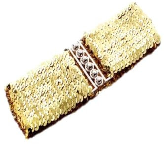 Ro Rox Sequin Stretch Belt - Sparkly Elastic Waist Belt for Dresses & Outfits, Gold, S-M