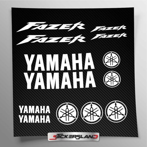 Aufkleber-Set kompatibel mit Tank und Motorradhelm, Basis aus transparentem Vinyl, einfache Anbringung, UV-Druck, Schriftzug Logos, Stickersland® – Faze (weiß)