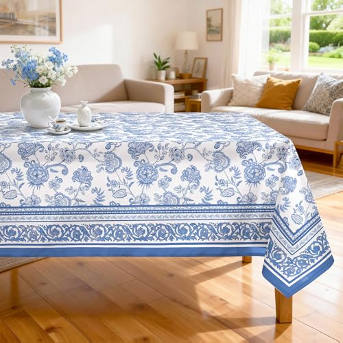 Arquiel Tischdecke Blau Blumen, Tischdecken Abwaschbar Rechteckige Tischtuch Frühling Französisch Tischdeck für Haus Küche Esszimmer Party Dekoration(140 x 180 cm)