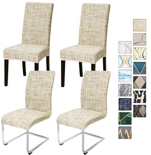 Alishomtll Stretch Stuhlbezug 4er/6er Set Beige Stuhlhussen Schwingstuhl Elastische Stuhlhussen Abnehmbarer Waschbarer Esszimmerstühle Bezüge für Restaurant Hotel Bankett (Beige, 4 Stück)