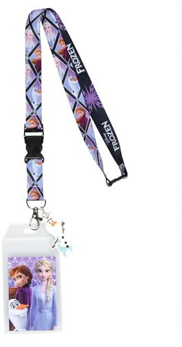 Disney Dragonne Elsa et Anna de la Reine des neiges avec porte-badge et breloque Olaf en caoutchouc de 6,3 cm