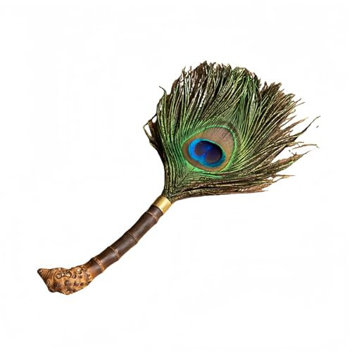 Vyloky Purple Bamboo Root Peacock Feather Duster, Handmade, Natural Material, Suitable for Tea Room, Tea Set, Dust and Home Decoration (Short 28 cm)