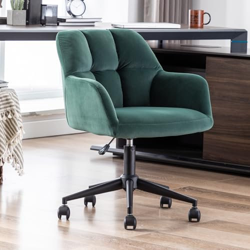 Ya-Home Bürostuhl Samt mit Rollen, Drehstuhl höhenverstellbar Schreibtischstuhl Dicker Rückenlehne Homeoffice Stuhl komfortabler für Arbeitszimmer, Schlafzimmer,Grün