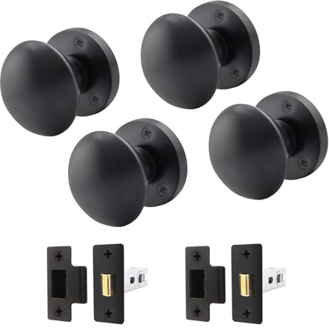 EAI Matt Black Door Knobs with Latch 76mm, 2 Pack - Victorian | Complete Latch Kit with 2 Pairs of Victorian Mortice 55mm Door Knobs for Internal Doors, 76mm Latches, Fixings Included
