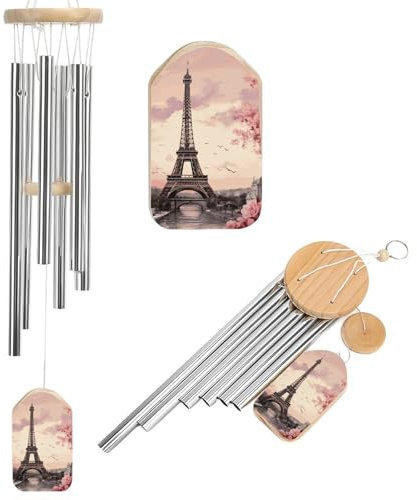Romantisches Windspiel mit Paris-Turm für draußen, Gedenk-abgestimmte Aluminiumlegierung und Holz, Outdoor-Windspiel, große Gartendekoration mit melodischem Klang für Terrasse, drinnen, draußen