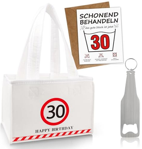 WenmthG Männerhandtasche Bier Geschenke mit Flaschenöffner und Grußkarten zum 30 Geburtstag Männer, Herrenhandtasche Bier aus Hochwertigem Filz für Flaschentasche 6 Flaschen