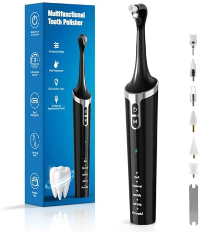 Lucidatrice elettrica per denti, rimozione delle macchie di placca con 6 testine - Smacchiatore dentale per sbiancare i denti gialli