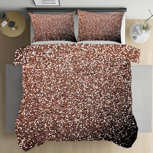 Dppyuxa Rose Gold Glitter Single Duvet Cover Set Bedding Abstract Sparkle Quilt Covers Easy Care Soft Microfiber Bedding Set Breathable Hypoallergenic Bed Covers with 2 Pillowcases
