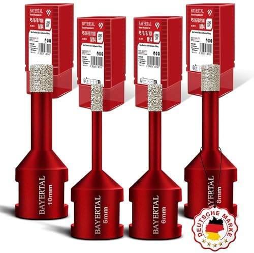 BAYERTAL® Fliesenbohrer Set 4tlg. 5, 6, 8 10 mm, M14 Premium – Diamantbohrer Set für harte Fliesen und Feinsteinzeug - Industrie Premium Qualität für professionelle Ergebnisse!