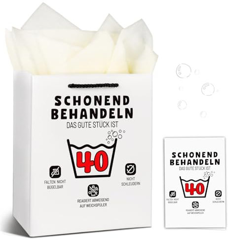 TUZELIYA Geschenktüten Geburtstag mit Henkel - Geschenktasche mit Seidenpapier und Geburtstagskart - Geburtstagsgeschenk Verpackung 22x10x26cm - Schonend Behandeln 40. Geburtstag