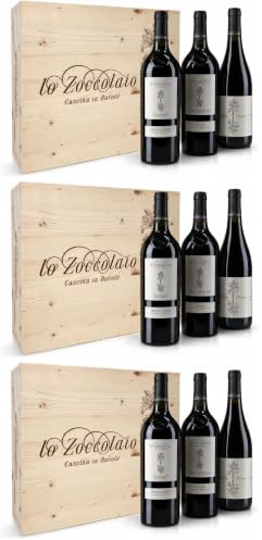 Lo Zoccolaio Cassetta Legno - Vino Rosso - Barbera D'Alba+Langhe Rosso+Barolo 3 Bottiglie x 750ml (Confezione da 3)