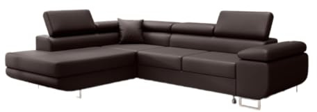 Luxusbetten24 Designer Sofa Aston mit Stauraum und Schlaffunktion | Bezug: Kunstleder | Farbe: Braun | Stellvariante: Links