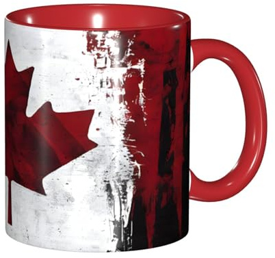 ZERAOKE Tasse à café rétro en céramique 325 ml avec bord rouge lisse, passe au micro-ondes pour la maison, le bureau et le café/lave-vaisselle