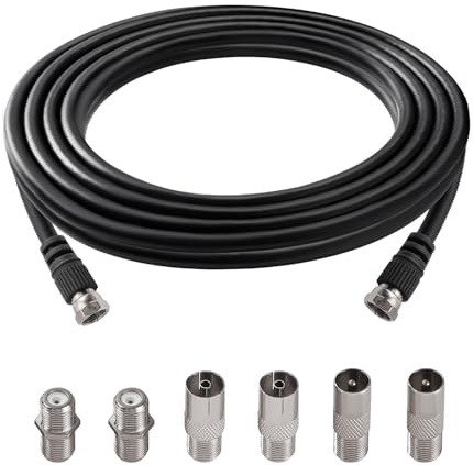 KUOQIY 2m 75 Ohm Câble Coaxial RG6, F Mâle vers F Mâle Haut Débit RG6 Câble D'antenne TV, avec 6 Pièces Coupleurs D'extension, pour décodeur, TV, Satellite, Routeur Numérique, Noir
