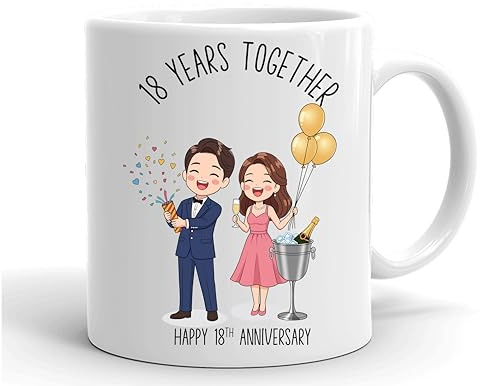 VIROSA 18 Year Anniversary Mug – 11oz Ceramic Coffee Mug Gift for Husband, Wife, Couples – First Wedding Anniversary Present Idea, Funny Romantic Keepsake
