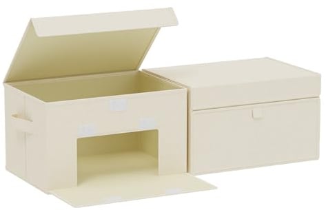 ENUMAIL Aufbewahrungskörbe aus Stoff mit Deckel,33x23x20cm,Beige,2 Stück