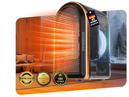 Neu Upgraded Mini Heizlüfter Bad【Nr.1 in Heizleistung – Zertifiziert】Keramik Heizlüfter Energiesparend【Rundum geschützt mit 4 Sicherheitssystemen】Schlafzimmer Büro,Camping Heizung Elektrisch(Schwarz)