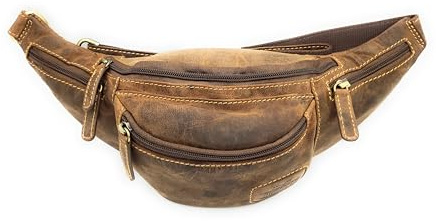 Bauchtasche aus echtem Hunterleder – robuste Leder Gürteltasche mit 5 Reißverschlussfächern, verstellbarem Hüftgurt bis 125 cm, sichere Herren & Damen Hüfttasche für Reisen, Alltag & Outdoor