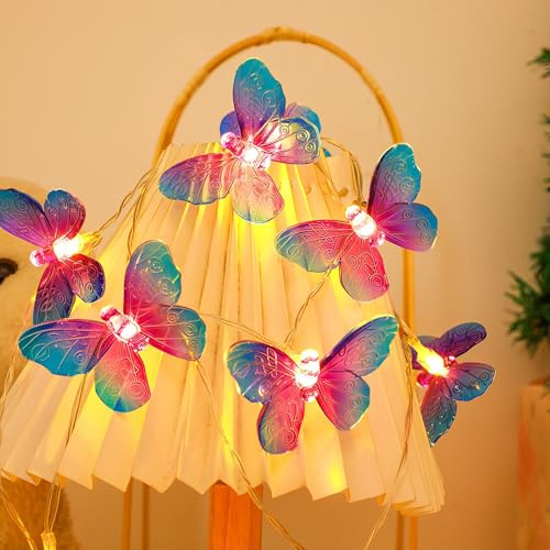 DiiWmme Butterfly String Lights, 10 LED Battery Operated Fairy Lights for Bedroom, 2M Butterfly Lights for Indoor Outdoor Wedding, Party, Garden, Birthday Decorations (Purple)