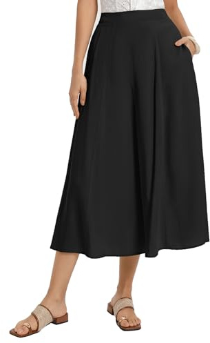 Kate Kasin Damen A Linie Hohe Taille Röcke Sommer Casual Einfarbiger Maxirock Vintage Lang Lyocell Leinen Freizeitrock mit Tasche