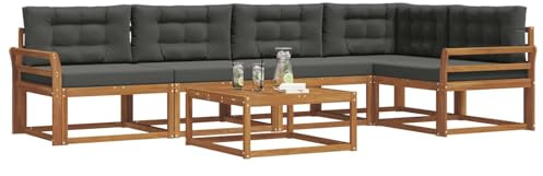 vidaXL Outdoor-Sofagarnitur mit Kissen 6 pcs Natur und Anthrazit, Gartenmöbelset, modernes Patiosofa, Robustes modulares Lounge-Set, Outdoor-Sitzgelegenheit für Garten, Poolbereich, Akazienholz