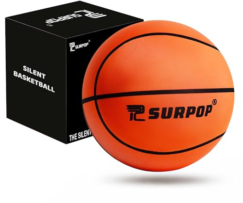 Surpop Silent Basketball Größe 7 (74,9 cm) - Leiser Indoor-Schaum-Basketball für Wohnung & Heimpraxis, weicher Airless-Ball mit geräuscharmem Sprungvermögen