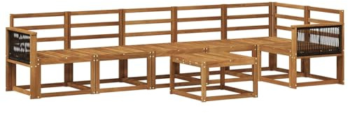 vidaXL Outdoor-Sofagarnitur 7 pcs Natur Massivholz Akazie, Modernes Garten-Sofa Set, wetterfestes Möbel, Sektional für die Terrasse, Akazienholz, Entspannung im Freien