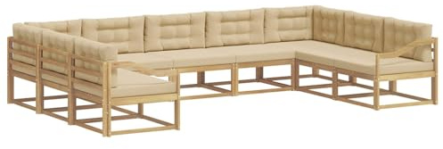 vidaXL Outdoor-Sofagarnitur mit Kissen 9 pcs Weiß und Beige, Zeitgemäße Gartenmöbel, modernes Sofa-Set, gemütliche Lounge für den Pool, Sitzgruppe für den Garten
