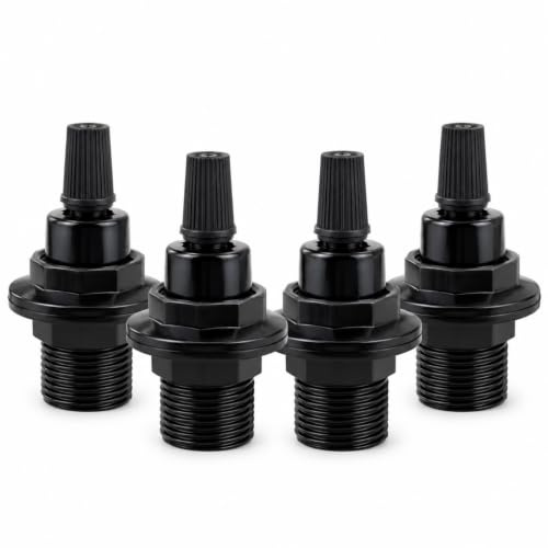 Powice 4 Stück E14 Lampenfassung Bakelit Schwarz mit Zugentlastung | Vintage E14 Fassung mit Vollgewinde und Doppelring, ideal für DIY-Lampen, Pendelleuchten und Lampenschirme.