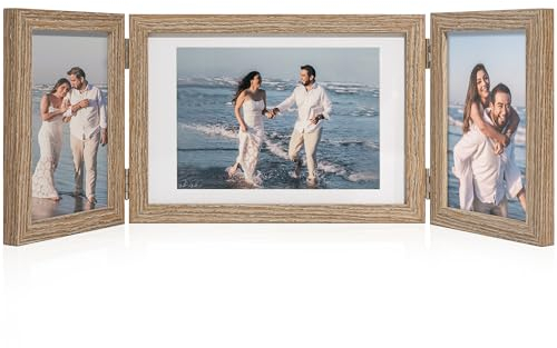 Afuly Bilderrahmen Collage Holz 3 Bilder für 10x15 und 13x18 Fotos Mehrfach Natur Braun Fotorahmen Family Hochzeit Geschenk