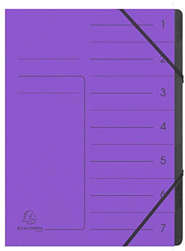 Exacompta 540708E Premium Ordnungsmappe geheftet. Aus extra starkem Colorspan-Karton DIN A4 7 schwarze Fächer und 2 Gummizüge mit Organisationsdruck Ringmappe Register-Mappe violett