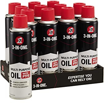3-IN-ONE Multi Purpose PTFE Lubricant – cleans and protects from rust, provides long lasting lubrication (12x 250ml)