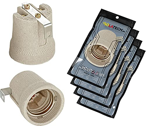 ISOLATECH 4Stk E27 grau Keramik Fassung mit Befestigungswinkel/Innenbügel (max.250V/4A) Leuchtmittel für Home Decke Installation Badezimmer Küche Kühlschrank Halterung Sockel einbauen hitzebeständig