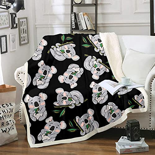 Homemissing Koala Wohndecke Niedliches Wildtier Kuscheldecke Karikatur Tierwelt Thema Flanell Fleecedecke für Stuhl Sofa Couch Botanische Zweige Decke 150x200cm Ultra Weich Zimmer Dekor