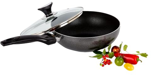 AM Home and Kitchen 28cm Induction Wok With Lid - Large Non-Stick Frying Pan for Stir-Fry, Kadai, Deep Frying - Perfect for Induction Hobs