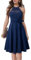 HOMEYEE Damen Vintage 50er Rockabilly Schulterfrei Bestickte Spitze Cocktailkleid A283 (M, Marineblau)